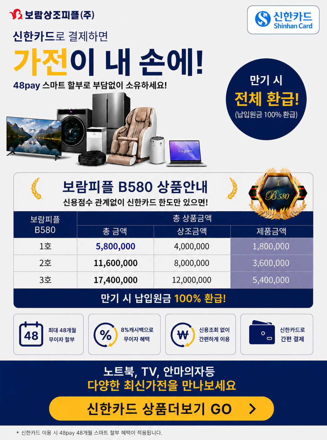 신한카드로 결제하면 가전이 내 손에!